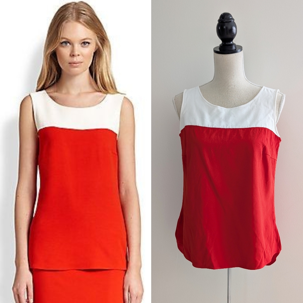Akris Ponto Crepe Colorblock Sleeveless Blouse Top Sz Medium
